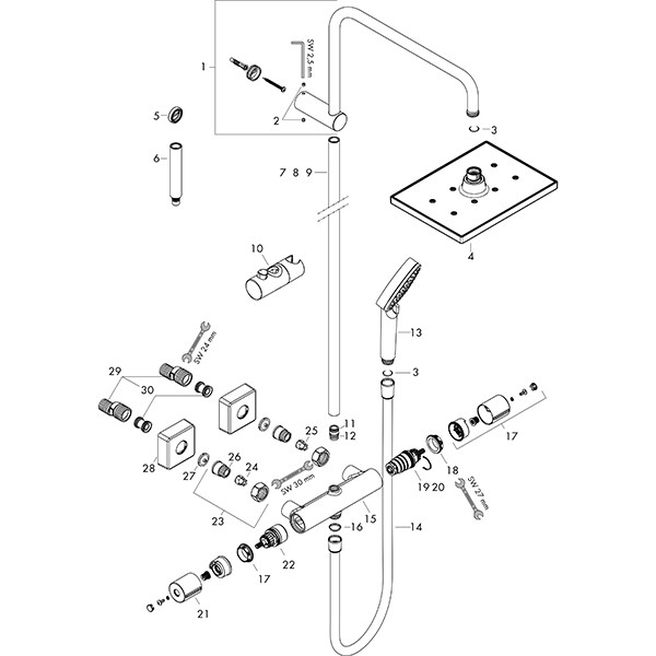 Hansgrohe Showerpipe 230 1jet Vernis Shape EcoSmart chrom mit Brausethermostat