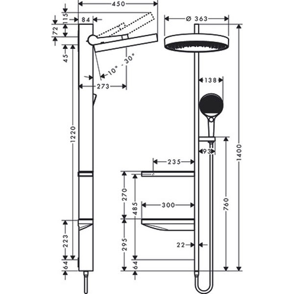 Hansgrohe Showerpipe 360 1jet Rainfinity mattweiss