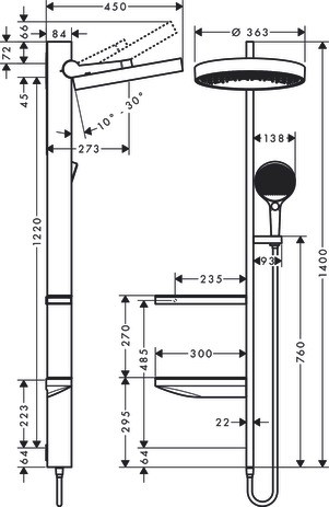 Hansgrohe Showerpipe 360 1jet Rainfinity mattweiss