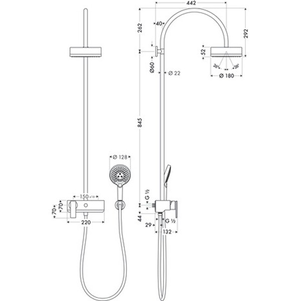 Hansgrohe Showerpipe AXOR Citterio chrom mit Brausenmischer Aufputz