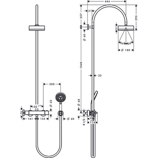 Hansgrohe Showerpipe Axor Citterio chrom mit Thermostat Aufputz
