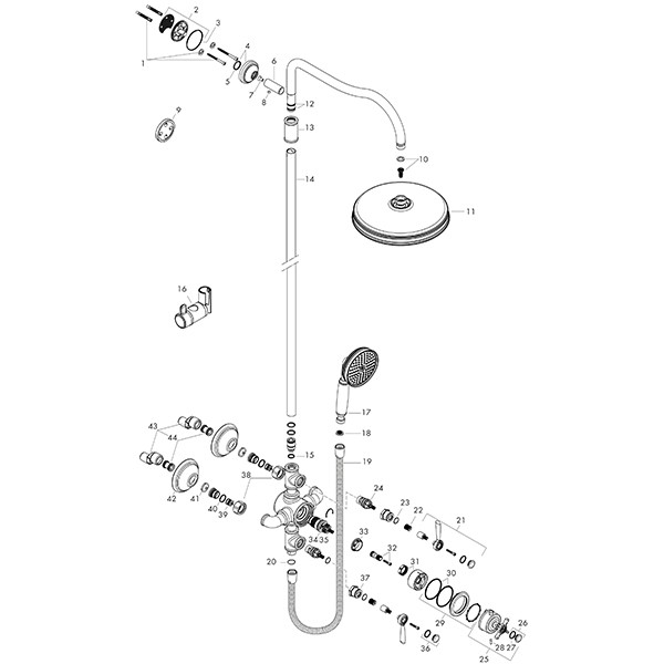 Hansgrohe Showerpipe Axor Montreux chrom mit Thermostat und Hebelgriff