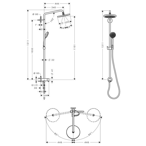 Hansgrohe Showerpipe Croma 220 Reno chrom  