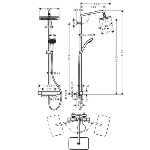 Hansgrohe Showerpipe Croma E 280 1jet chrom mit Brausethermostat