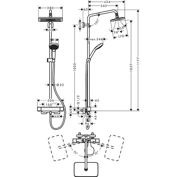Hansgrohe Showerpipe Croma E 280 1jet chrom mit Brausethermostat