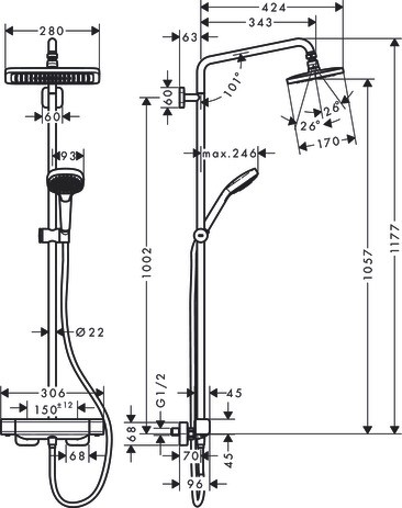 Hansgrohe Showerpipe Croma E 280 1jet chrom mit Brausethermostat