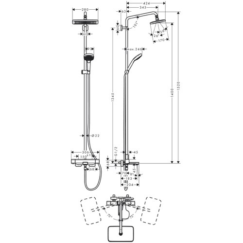 Hansgrohe Showerpipe Croma E 280 1jet chrom mit Wannenthermostat