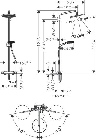 Hansgrohe Showerpipe Croma Select S 280 mit Raindance Handbrause BBC