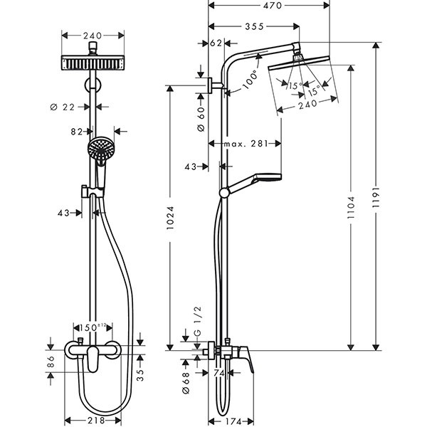 Hansgrohe Showerpipe Crometta E 240 Einhebelmischer chrom