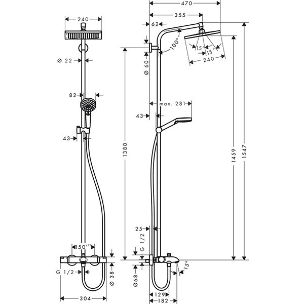 Hansgrohe Showerpipe Crometta E 240 für Wanne chrom mit Thermostat