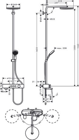 Hansgrohe Showerpipe Pulsify 260 1jet EcoSmart mit Wannenthermostat Aufputz chrom