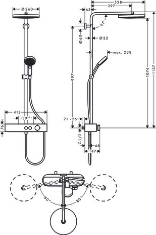 HG Showerpipe Pulsify 260 1jet mit Brausethermostat Aufputz chrom