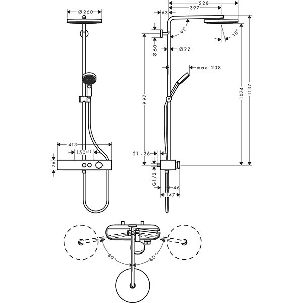Hansgrohe Showerpipe Pulsify 260 1jet mit Brausethermostat Aufputz chrom