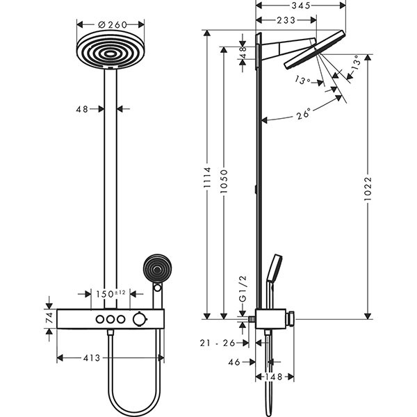 Hansgrohe Showerpipe Pulsify 260 2jet EcoSmart mit Brausethermostat Aufputz mattschwarz