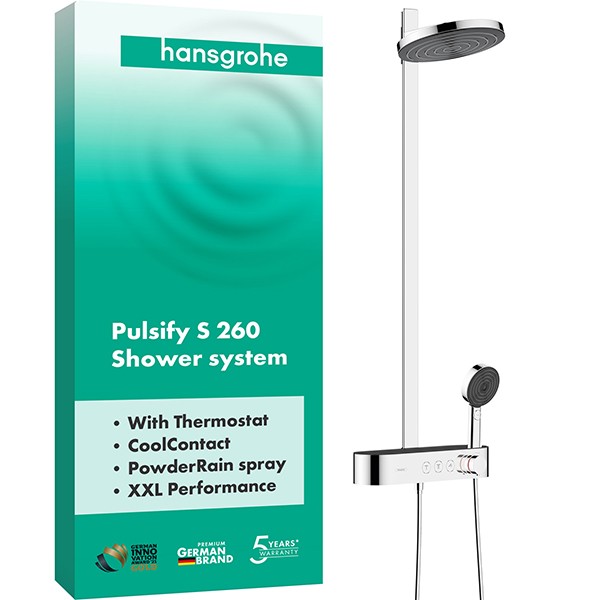 Hansgrohe Showerpipe Pulsify 260 2jet mit Brausethermostat Aufputz chrom