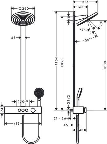 HG Showerpipe Pulsify 260 2jet mit Brausethermostat Aufputz mattschwarz