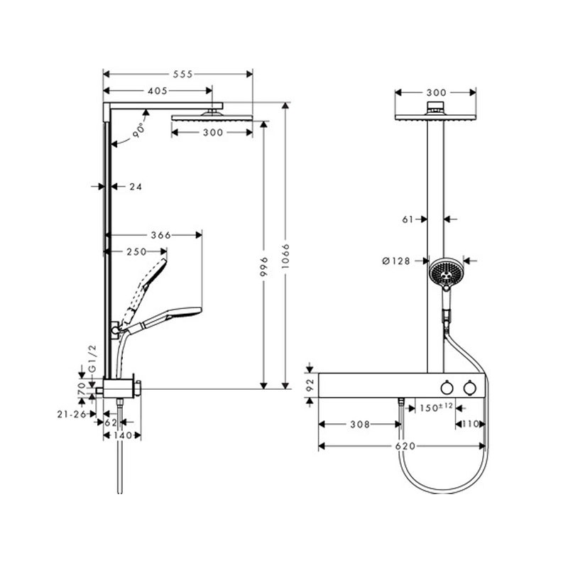 HG Showerpipe Raindance E 300 1jet 600 ST chrom