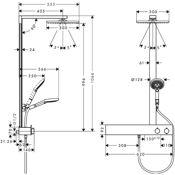 Hansgrohe Showerpipe Raindance E 300 1jet 600 ST chrom
