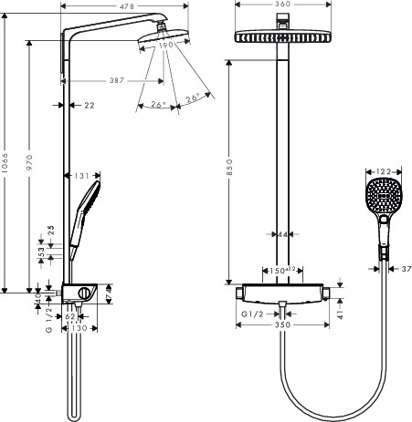 Hansgrohe Showerpipe Raindance Select chrom KB Raindance E Air 1jet 360mm EcoSmart