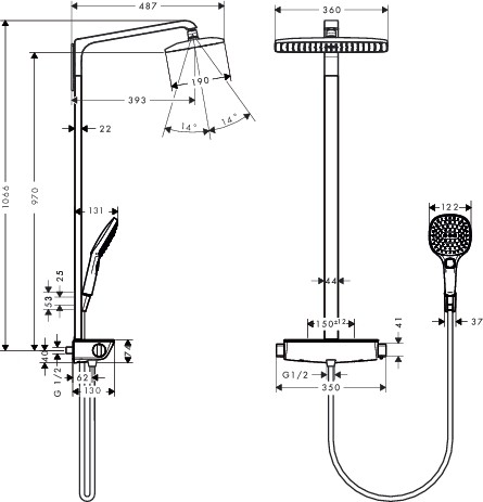 Hansgrohe Showerpipe Raindance Select chrom mit Kopfbrause Raindance E Air 1jet 360mm