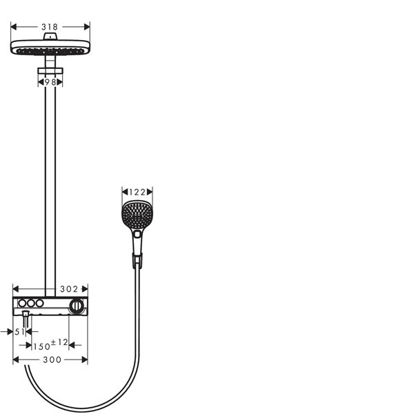 HG Showerpipe Raindance Select chrom mit Kopfbrause Raindance E Air 3jet 300mm