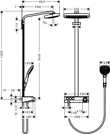 Hansgrohe Showerpipe Raindance Select chrom mit Kopfbrause Raindance E Air 3jet 300mm