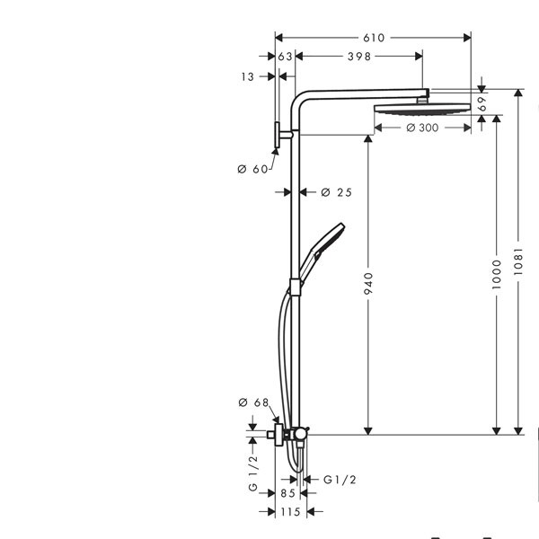 HG Showerpipe Raindance Select chrom mit Kopfbrause Raindance S 300 2jet