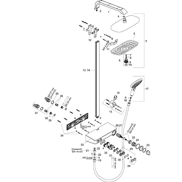 Hansgrohe Showerpipe Raindance Select E 300 2jet EcoSmart ShowerTablet weiss/chrom