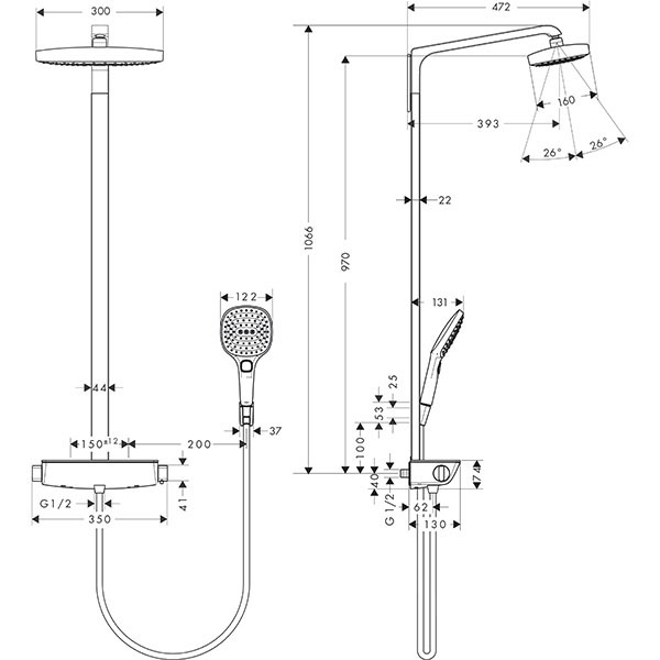 Hansgrohe Showerpipe Raindance Select E 300 2jet EcoSmart weiss/chrom