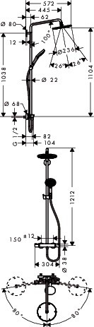 Hansgrohe Showerpipe Raindance Select EcoSmart chr.Kopfbrause Raindance Air 1jet 240mm