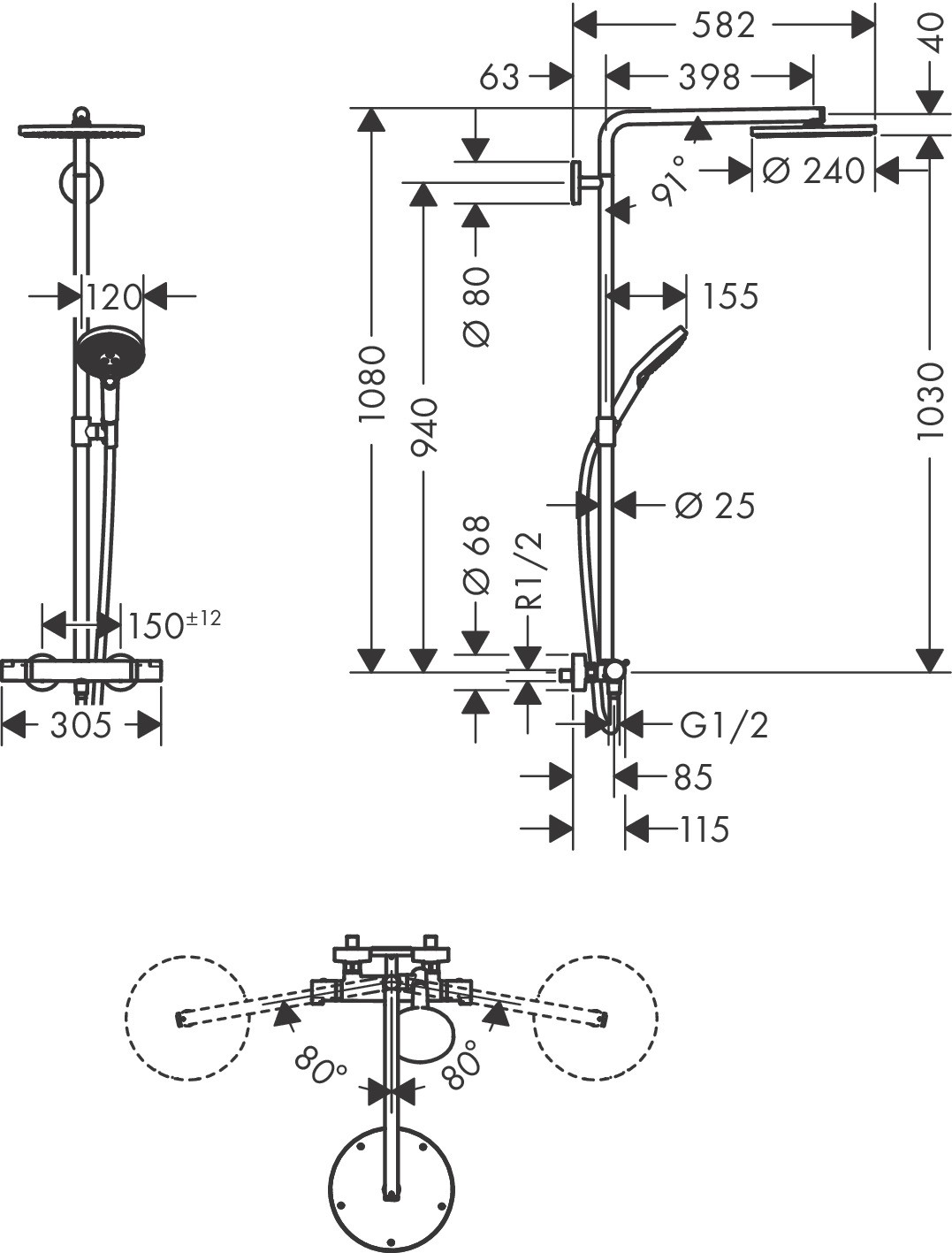 Hansgrohe Showerpipe Raindance Select S 240 1jet PowderRain mattschwarz