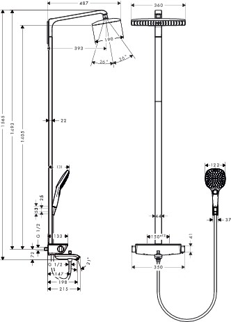 Hansgrohe Showerpipe Raindance Select we./chr. m.KB Raindance E Air 1jet 360mm Wanne