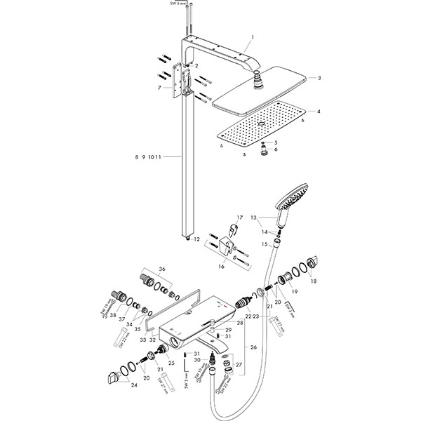 Hansgrohe Showerpipe Raindance Select we./chr. m.KB Raindance E Air 1jet 360mm Wanne