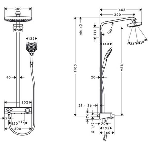 Hansgrohe Showerpipe Raindance Select weiss/chr ShowerTablet KB Raindance E Air 2jet 300