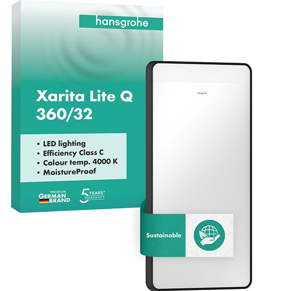 Hansgrohe Spiegel Xarita Lite Q 360/30 m.hor.LED Beleuchtung Wandschalter Matt Black