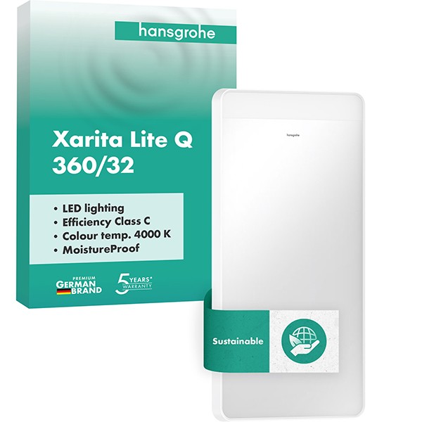 Hansgrohe Spiegel Xarita Lite Q 360/30 m.hor.LED Beleuchtung Wandschalter Matt White