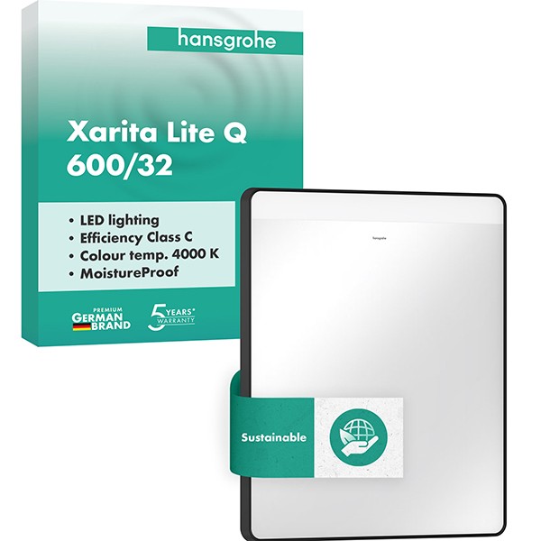 Hansgrohe Spiegel Xarita Lite Q 600/30 m.hor.LED Beleuchtung Wandschalter Matt Black