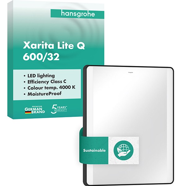 Hansgrohe Spiegel Xarita Lite Q 600/30 m.seitl.LED Beleuchtung Wandschalter Matt Black
