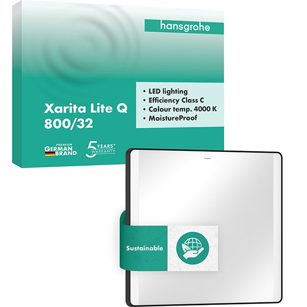 Hansgrohe Spiegel Xarita Lite Q 800/30 m.seitl.LED Beleuchtung Wandschalter Matt Black