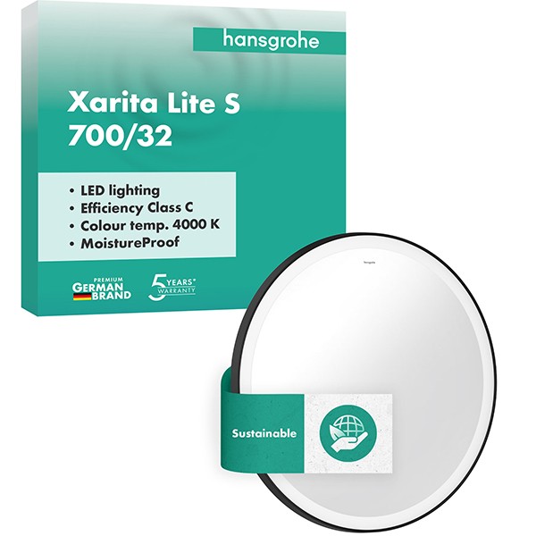Hansgrohe Spiegel Xarita Lite S 700/30 m.rund.LED Beleuchtung Wandschalter Matt Black