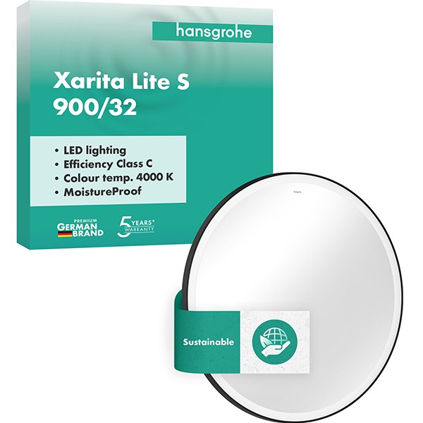 Hansgrohe Spiegel Xarita Lite S 900/30 m.rund.LED Beleuchtung Wandschalter Matt Black