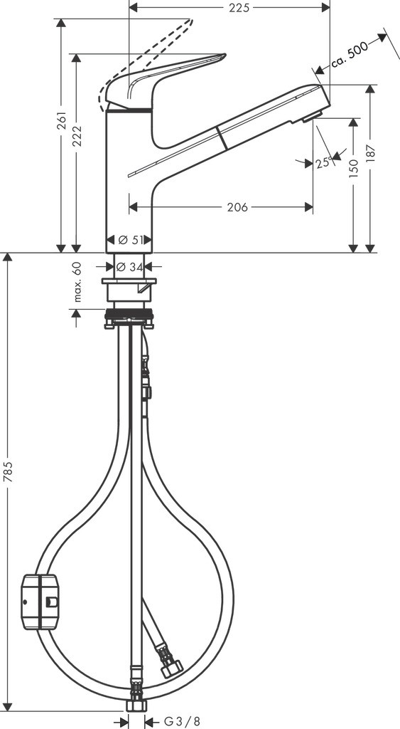 Hansgrohe Spültischmischer 150 Focus M42 Eco Ausziehauslauf 1jet chrom