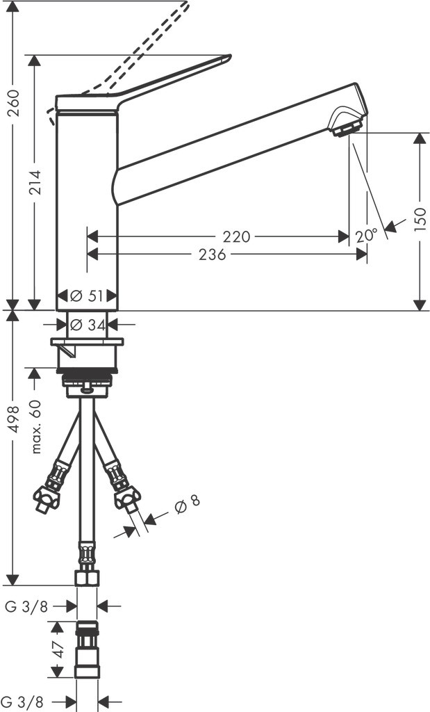 Hansgrohe Spültischmischer 150 Zesis M33 Niederdruck 1jet mattschwarz