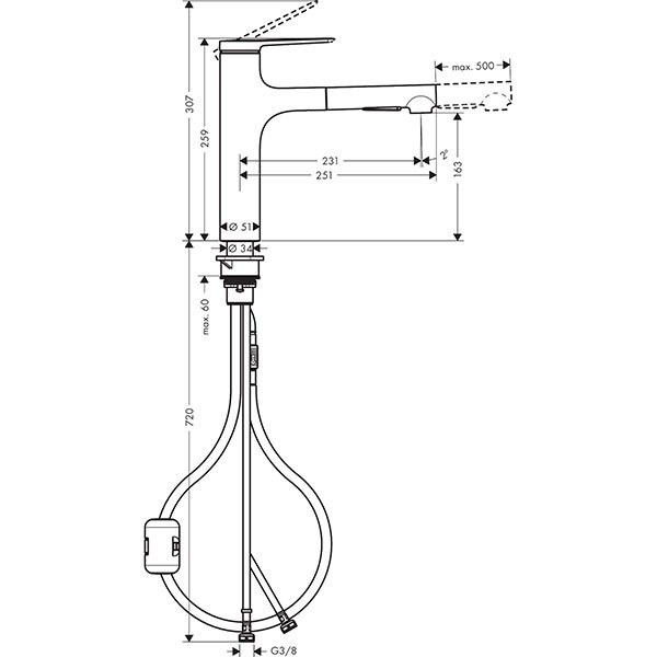 Hansgrohe Spültischmischer 160 Zesis M33 Ausziehbrause 2jet chrom