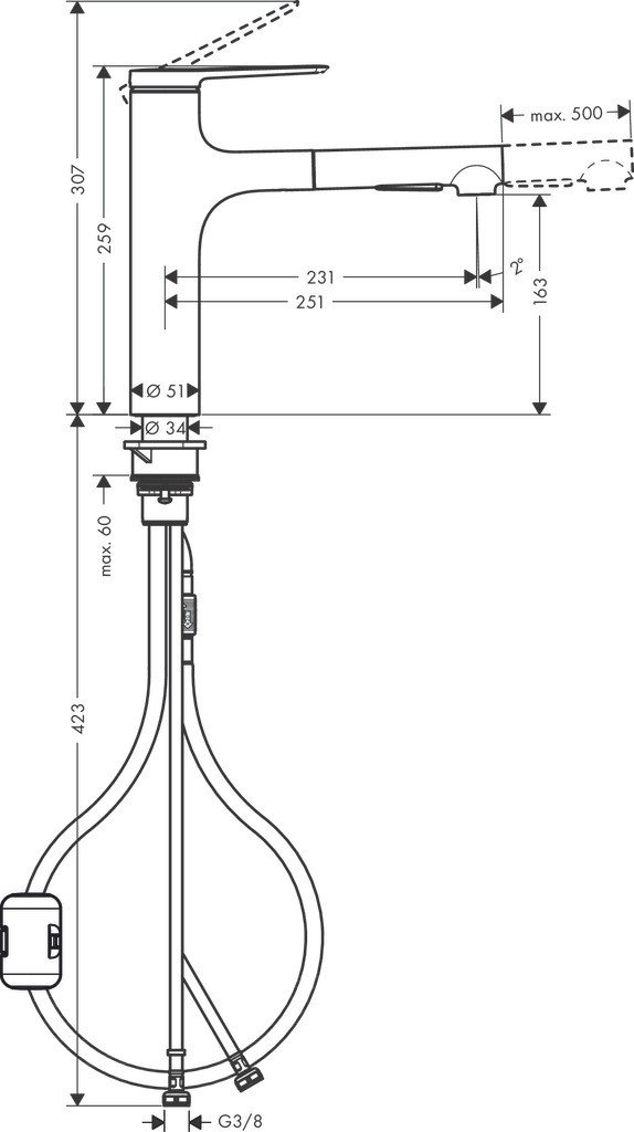 Hansgrohe Spültischmischer 160 Zesis M33 Ausziehbrause 2jet mattschwarz
