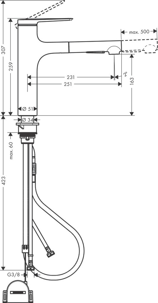 Hansgrohe Spültischmischer 160 Zesis M33 Ausziehbrause 2jet sBox lite mattschwarz