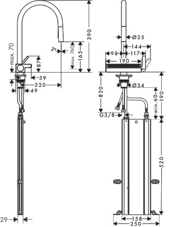 Hansgrohe Spültischmischer 170 Aquno Select M81 Ausziehbrause 3jet sBox mattschwarz
