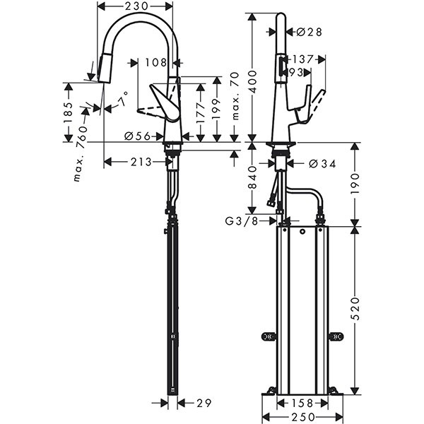 Hansgrohe Spültischmischer 200 mit sBox Ausziehbr.M5116-H200ST edelstahl-optik