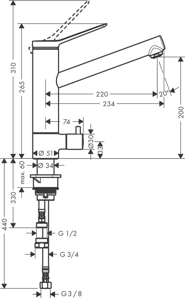 Hansgrohe Spültischmischer 200 Zesis M33 Geräteabsperrventil 1jet chrom