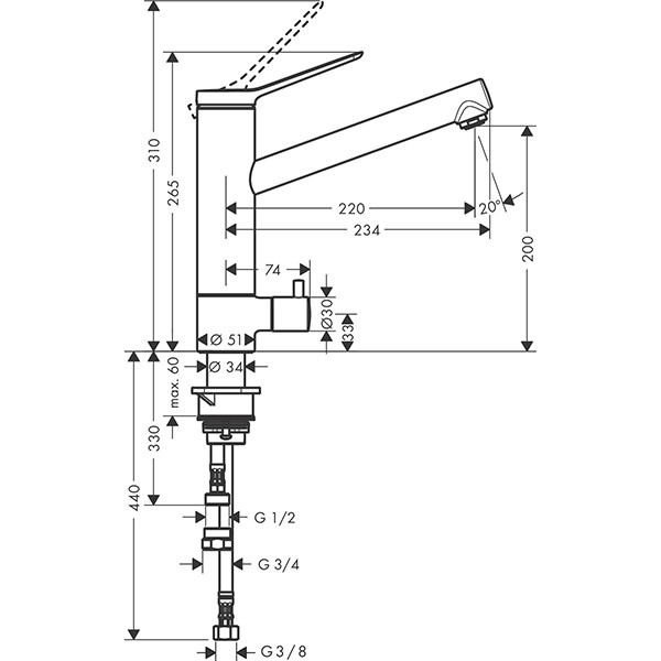Hansgrohe Spültischmischer 200 Zesis M33 Geräteabsperrventil 1jet chrom